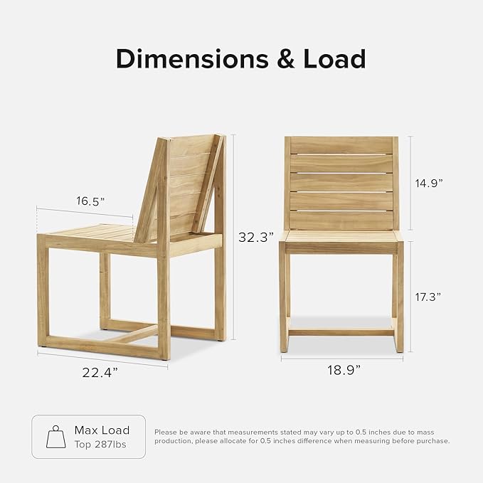 mopio Bruno Outdoor Chair, Solid Acacia Wood Patio Chairs for Indoor Outdoor Dining, Mid Century Modern Farmhouse Conversation (Bruno Set of 2)