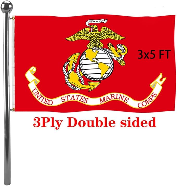 Jayus Double Sided US Marine Corps Military Flags 3x5 FT Outdoor - Vivid Colors 220D USMC Flag Banner with 2 Grommets