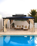GAOMON Hardtop Gazebo 10'x13', with Double Polycarbonate Roof, Aluminum Alloy Frame, Net, and Curtain, Permanent Building of Backyard Luxury, for Patio, Deck, Backyard, Lawn, and Garden, Gray