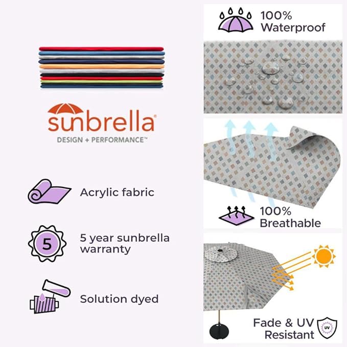 Midtown Umbrellas The Swilt 10 Feet Patio Umbrella in Sunbrella Infused Gem Acrylic Fabric - Fiberglass Ribs, Auto-Tilt Aluminum Frame For Backyard, Deck, Garden, Pool - White Pole