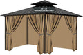 Gazebo Universal Replacement Privacy Curtain, 10'X12' Gazebo Outdoor Waterproof, 4-Panels Sidewall Curtains with Zipper for Patio, Garden and Backyard (Only Curtains, 10'X12', Brown)