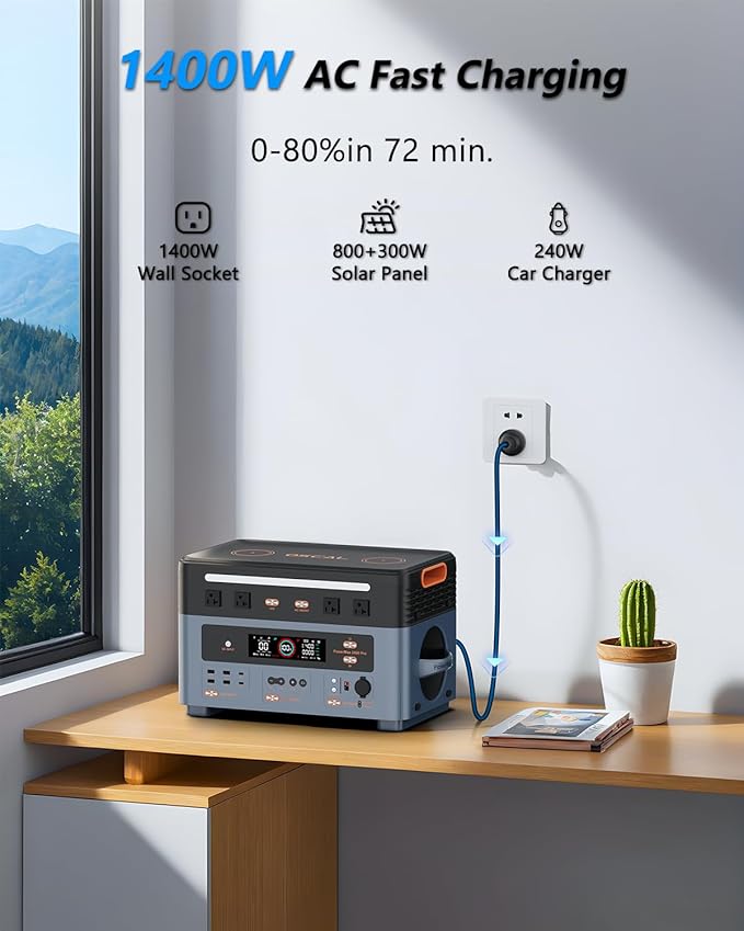 OSCAL 2400W Solar Generator With 2×400W Solar Panel, 1872Wh Solar Power Station with 4 AC Outlets (5000W Peak), 1.45H Full Charging, APP Control Emergency Power Station for Home, Camping & RVs