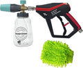 Sooprinse Pressure Washer Gun with Foam Cannon Snow Foam Lance, Short Pressure Washer Gun with Foam Cannon with 1/4 Inch Quick Connector, Power Washer Foam Blaster with Car Wash Mitt, 4000 PSI,1 Liter