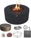AMS Fireplace | Modeno Venice Package | Black Natural Gas Fire Pit Table for Outside Patio Bundle with Wind Guard, and SS Burner Lid | Free Rubber Mat & Ice Bucket