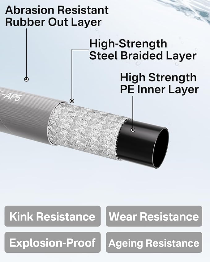 Pressure Washer Hose 200FT 3/8" for Cold and Hot Water 212°F, with Swivel Quick Connect, 4500PSI Kink Resistant Grade Steel Wire Braided, Power Washer Hose With 2pcs M22-14mm Adapter
