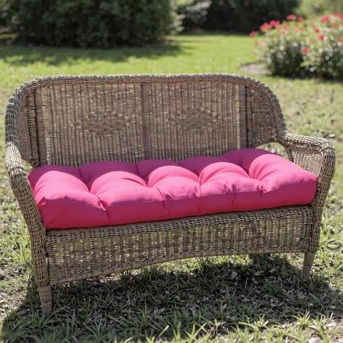 RSH DECOR Sunbrella Tufted Wicker Loveseat Cushion | 44” x 22" | Water and Fade-Resistant Performance Fabric | Outdoor Settee Cushion for Patio Furniture | Made in USA (Cast Mist Green)
