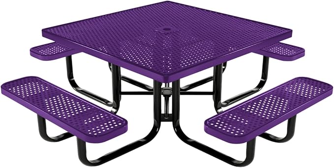 COATEDOUTDOORFURNITURE Heavy-Duty Portable Outdoor Kids Table with Umbrella Hole, Punched Steel Kids Picnic Table, Commercial-Grade, Made in America (46 in, Square, Childrens, Textured Purple)