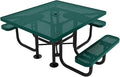 COATEDOUTDOORFURNITURE Heavy-Duty Portable ADA-Compliant Outdoor Picnic Table with Umbrella Hole, Punched Steel Patio Dining Furniture Made in America (46" Square Top, Dark Green)