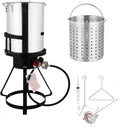 30 Qt.Turkey Deep Fryer Pot Set,Seafood Boil Pot with 55,000BTU Propane Burner,2-Pcs Cooker Sets, Turkey Fryer w/Basket for Outdoor, Aluminum Tripod Stove Rack,Steamer for Cooking Crawfish and Crab