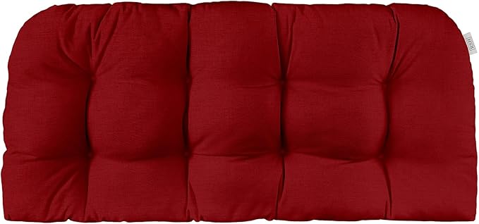 RSH DECOR: Sunbrella Play Tufted Wicker Loveseat Cushion | 41” x 19" | Water and Fade-Resistant Performance Fabric | Outdoor Settee Cushion for Patio Furniture | Play Scarlet