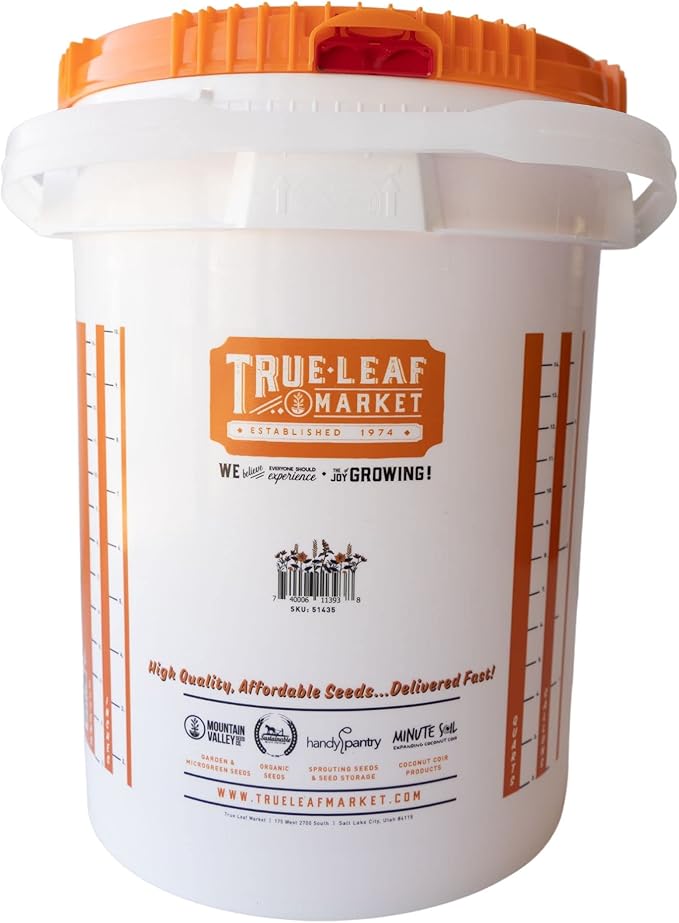 5 Gallon Bucket with Easy On/Off Ratcheting Lid - 6 Buckets - HDPE, Food Grade, BPA Free - Gardening & Composting Info - All Purpose Pail