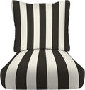 RSH DECOR Deep Seating Cushion with Pillow Back | 23” x 25” x 5" Seat | Water and Fade-Resistant Spun Fabric | Made in USA | Outdoor Chair Cushion Set for Patio Furniture (Black & White Stripe)