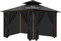 Gazebo Universal Replacement Privacy Curtain, 10'X12' Gazebo Curtains Outdoor Waterproof, 4-Panels Sidewall with Zipper for Patio, Garden and Backyard (Only Curtains, 10'X12', Black)