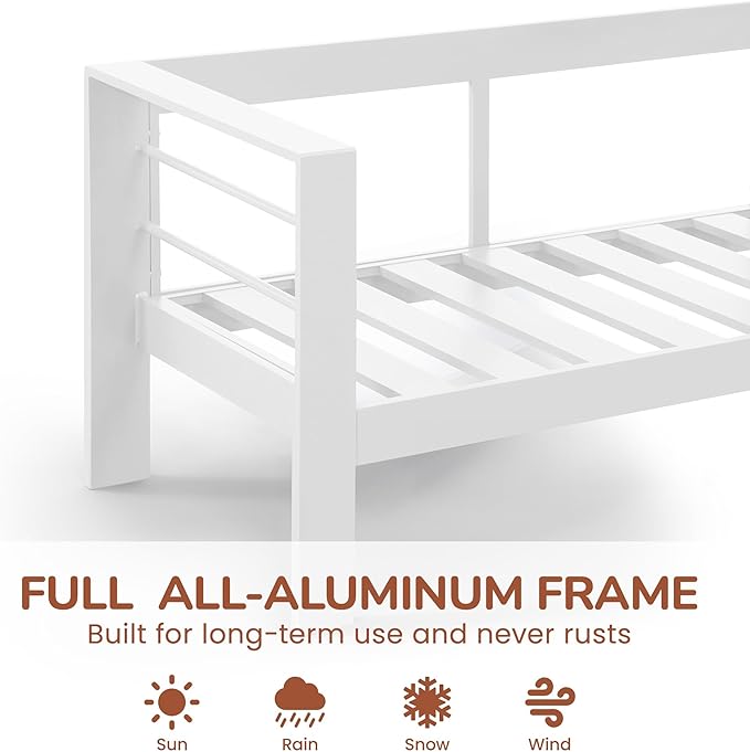 Solaste Aluminum Patio Furniture Set, 5 Seats Modern Outdoor Conversation Set Couch Sofa with Upgrade Cushion and Coffee Table, White