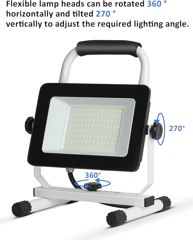 UFOND 6000 Lumen LED Work Light with Stand,60W Waterproof Flood Light, Brightness Switch Adjustable,Super Bright Portable Job Site Worklight with Power Cord for Garage Workshop Car,Outdoor Lighting