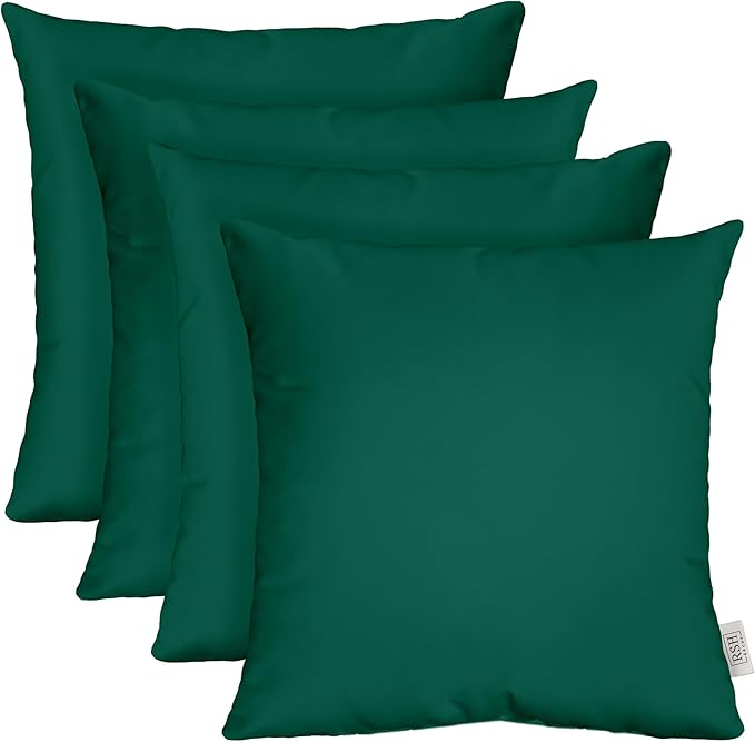 RSH DECOR: Sunbrella Square Throw Pillows Set of 4 | 20" x 20" | Water and Fade-Resistant Performance Fabric | Outdoor Pillow Covers with Down-Alternative Inserts | Canvas Forest Green