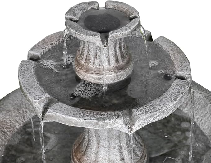 Marble Finish Concrete Outdoor Water Fountains 2-Tier Decor Dark Castle Designed 41.7" H Waterfall Fountains for Yard, Garden, Deck, Patio, Backyard, Porch, Lawn