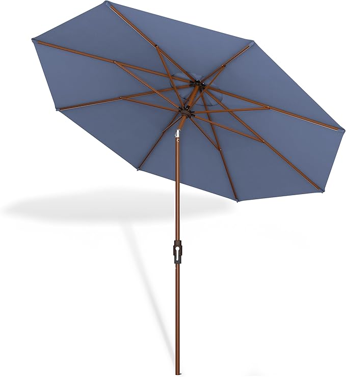 Midtown Umbrellas Wooden 2-8 Feet Outdoor Patio Umbrella, Terylast Light Navy Fabric, Aluminum Frame For Backyard Umbrella, Deck Umbrella, Garden Umbrella & Pool Umbrella - Wooden Pole