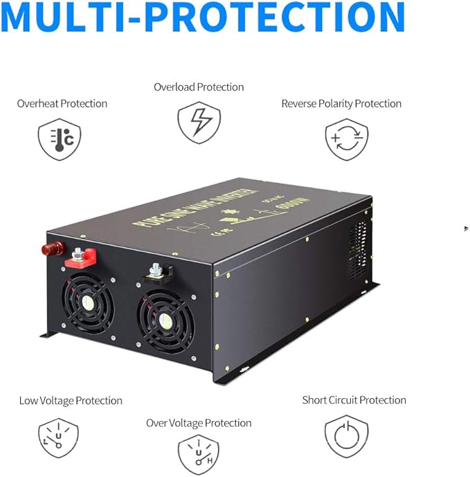 WZRELB Pure Sine Wave 6000W (10000W Surge) 24VDC 120VAC Power Inverter - Solar, RV (RBP-600024S)