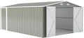 10x14 FT Outdoor Metal Storage Shed with Lockable Door, Steel Garden Utility Shed with Vents, Backyard Patio Tool Shed for Lawn Equipment, Bike, Firewood and Mower Storage, Light Gray