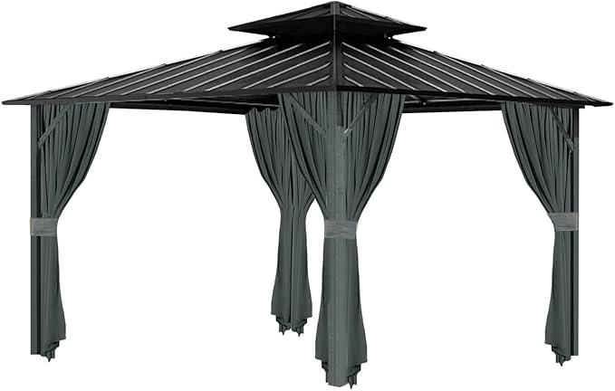 Gazebo Universal Replacement Privacy Curtain, 12'X14' Gazebo Curtains Outdoor Waterproof, 4-Panels Sidewall with Zipper for Patio, Garden and Backyard (Only Curtains, 12'X14', Gray)