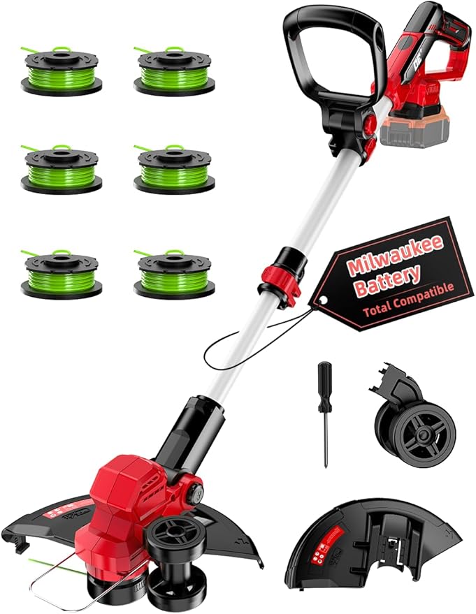 Cordless Weed Wacker, for Milwaukee M18 Battery,3 in 1 Battery Powered Weed Eater & Edger & Mower with Auto Line Feed, 20000 RPM 12 Inch Brushless Grass Trimmer, 6 Line Spools String Trimmer for Lawn