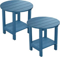MXIMU Round Outdoor Side Table Adirondack Tables 18 Inch Chairside End Tables with Storage Shelf, 2-Tier Plastic Patio Side Table, Weather Resistant for Balcony Backyard Lawn (Navy, 2 Pack)
