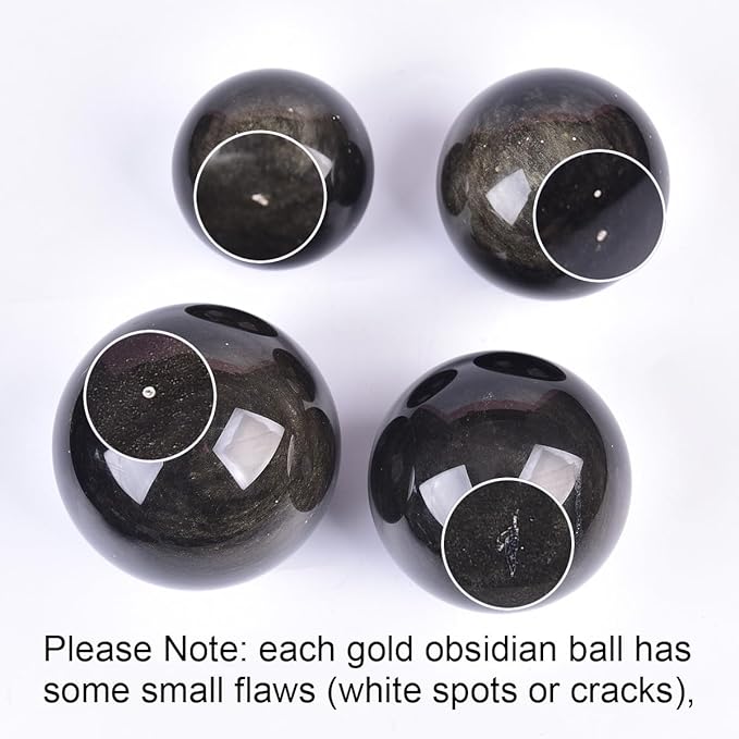 JIC Gem Golden Obsidian Crystal Sphere Large Healing Crystal Ball with Stand Ornament Meditation Witchcraft Decor 2.3-2.7 inch(60-70mm)