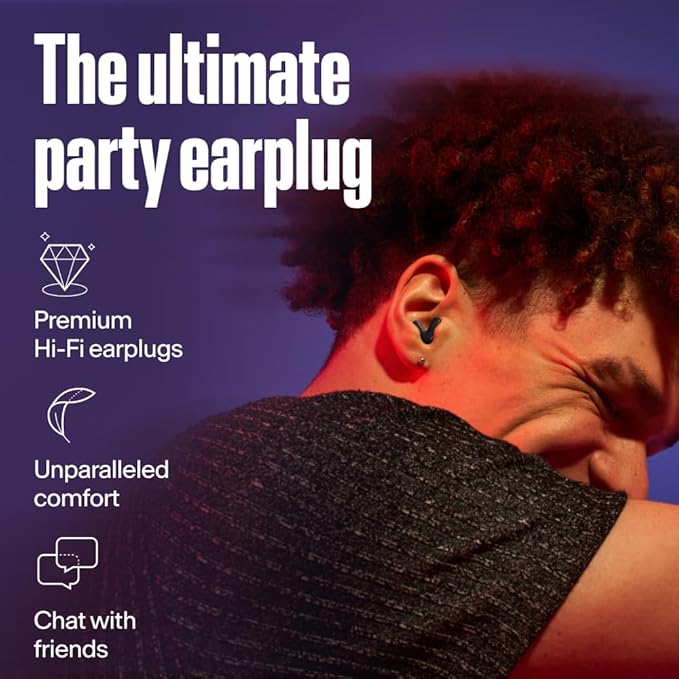 Alpine Tune Earplugs, Concert Ear Plugs for Noise Reduction, High Fidelity Music Quality, 19dB Hearing Protection with Crystal Clear Sound, Incl. 4 Sizes, For Parties, Raves, Festivals & Clubs, Black