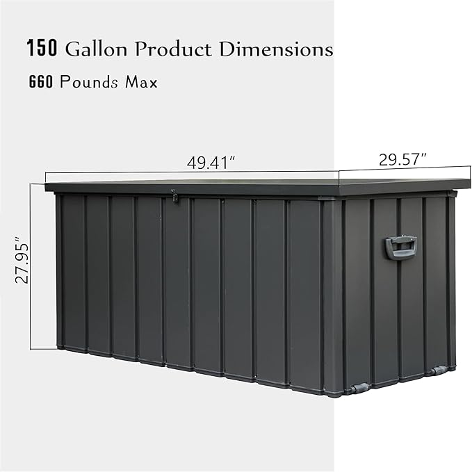 Heavy-Duty Outdoor Metal Storage Box Dark Gray Lockable Water-Resistant Deck Box for Patio Garden Tools Organization Rust-Resistant Outside Storage Box (150 Gallon)