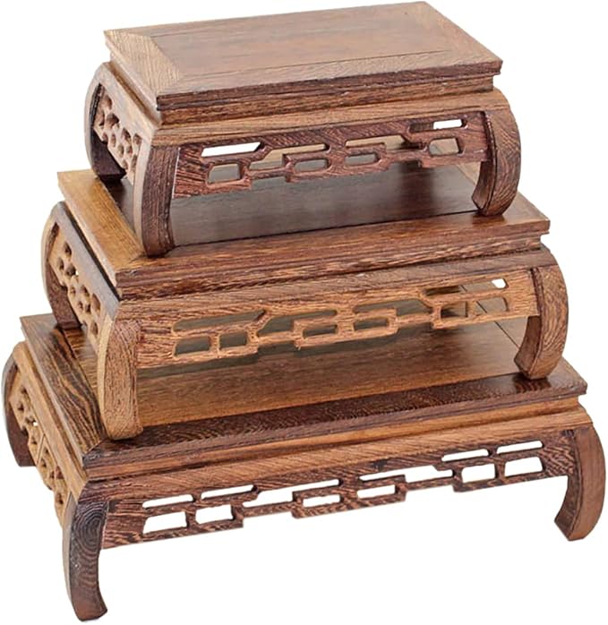 GOLDY&WENDY Vase Lamp Teapot Wooden Oriental Style Rectangular Base Rosewood Solid Wood Carving Display Stand