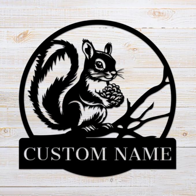 Personalized Squirrel Metal Wall Art,Custom Squirrel Metal Name Sign,Home Decor,Garden Decoration,Squirrel Lover Gift,Housewarming Gift squirrel