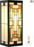 WL0005 Tiffany Style Rectangular Outdoor Wall Lights Stained Glass Corridor Wall Lamp Vintage Outdoor Balcony Aisle Hallway Wall Sconce Lighting,6" Wx 5.5" D x16 H, Bulb Included (Bricks)