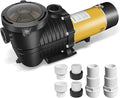 Pool Pump, PureBy 2.0HP 230v Energy Saving Two Speed In/Above Ground Pool Pump, 6840GPH Self-priming Swimming Pool Water Circulation Pumps with 1.25" & 1.5“ NPT Unions (2.0HP Two Speed 230V)