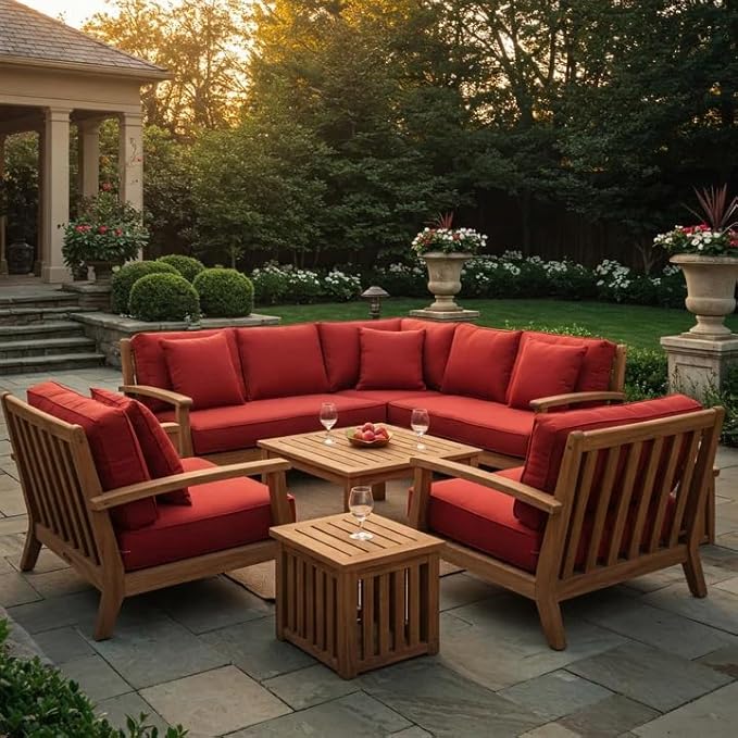 RSH DECOR Indoor Outdoor Deep Seating Chair Cushion with Pillow Back | All Weather Polyester Fabric | Seat 25" W x 25" D & Back 25" W x 21" H | Red
