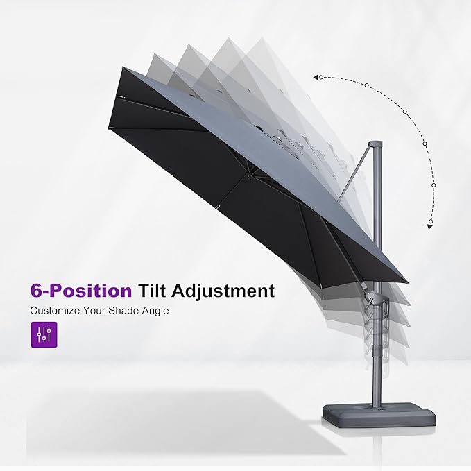 PURPLE LEAF 9 FT Outdoor Umbrella with Base Patio Cantilever Aluminum Umbrella with 3 Years Fade Resistance Recycled Fabric Offset Square with 360-degree Rotation for Deck Pool Garden, Ocean Slate