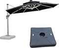 PURPLE LEAF 12ft Patio Umbrella With Base Solar powered LED Cantilever Umbrella with LED lights Windproof Outdoor Offset Umbrella for Garden Deck Pool Patio, Black