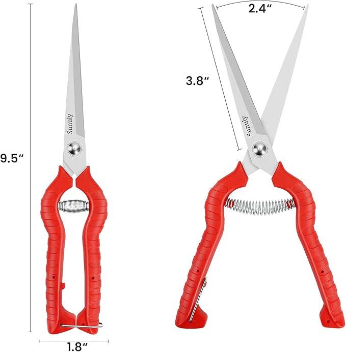 Extra Long Pruning Shears, Gardening Hand Pruners with Stainless Steel Blades, Garden scissors for Arranging Flowers, Trimming Plants, Harvesting Herbs, Fruits or Vegetables, 9.5IN