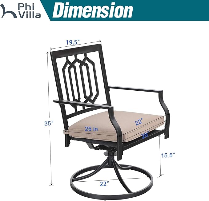 PHI VILLA Outdoor Metal Swivel Chairs Set of 4 Patio Dining Rocker Chair with Cushion Furniture Set for Garden Backyard Bistro, Black