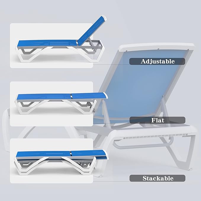 Domi Outdoor Lounge Chair, Aluminum Patio Chaise Lounge with 5 Position Adjustable Backrest and Wheels, All Weather Reclining Chair for Patio, Yard, Balcony, Poolside (Blue)