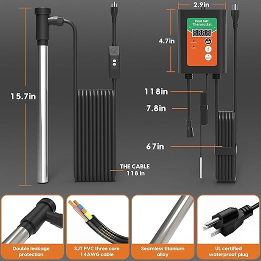 1500W Titanium Fully Submersible Portable Electric Immersion Large Pool & Hot Tub Water Heater with LCD Thermostat & GFCI Leakage Protection, Ideal for Baptistry, Bathtub, Bucket, Swimming Pool (GO)