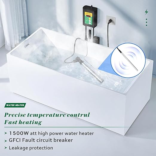 1500W Titanium Fully Submersible Portable Electric Immersion Large Pool & Hot Tub Water Heater with LCD Thermostat & GFCI Leakage Protection, Ideal for Baptistry, Bathtub, Bucket, Swimming Pool (YG)