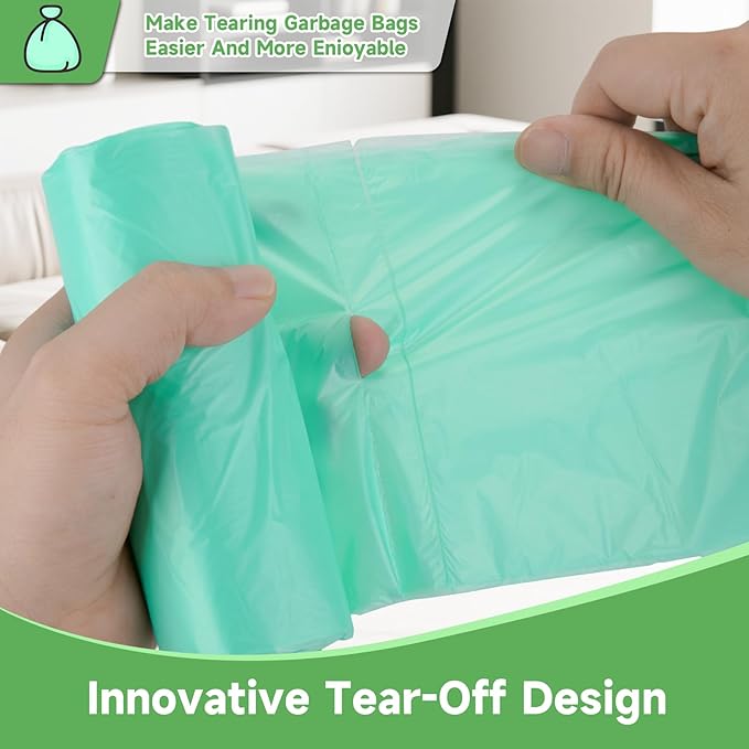 3 Gallon Trash Bag Bathroom Green-Unscented - Small Kitchen Mini Garbage Bags Biodegradable Compostable 100 Count Strong Can Bin Liners for Car Office Bulk Waste Basket Liner Heihaily