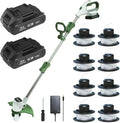 Cordless String Trimmer, Foldable Design with Adjustable Handle Trimmer Lawn, Weed Wacker with 2 x Batteries, Safe Reliable Edger Lawn Tool, Electric Weed Eater, White Green