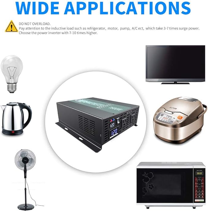 WZRELB RBP150012VCRT 1500W 12V 120V Pure Sine Wave Solar Power Inverter with Remote Control Switch