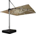 PURPLE LEAF 11 Feet Double Top Deluxe Solar Powered LED Square Patio Umbrella Offset Hanging Umbrella Outdoor Market Umbrella Garden Umbrella, Beige