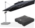 PURPLE LEAF 12 FT Cantilever Umbrellas with Base Included, Offset Umbrella with 360° Rotation, Outdoor Aluminum Pool Umbrella for Pool Lawn Garden, Grey