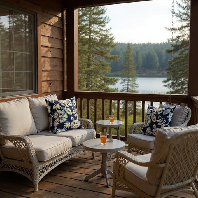 RSH DECOR: Square Throw Pillows Set of 4 | 20” x 20” | All-Weather Spun Fabric | Water and Fade-Resistant | Outdoor Accent Pillows for Patio Furniture | Daelyn Navy