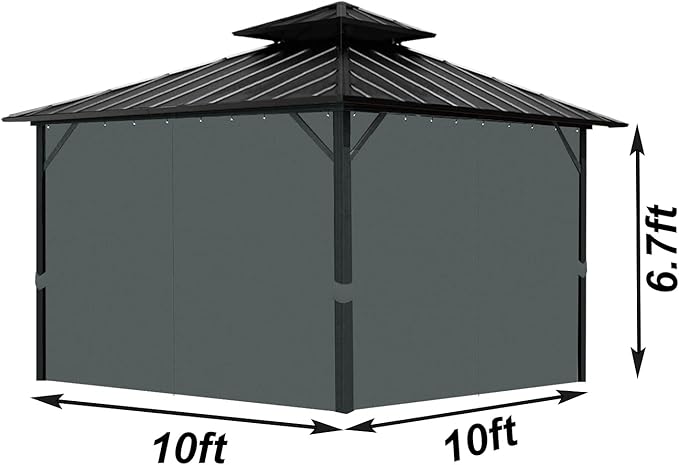 Gazebo Universal Replacement Privacy Curtain, 10'X10' Gazebo Curtain Outdoor Waterproof, 4-Panels Sidewall Curtains with Zipper for Patio, Garden and Backyard (Only Curtains, 10'x10', Grey)