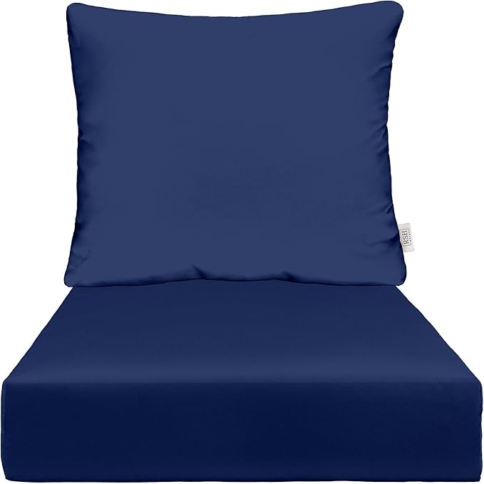 RSH DECOR Deep Seating Cushion with Pillow Back | 22” x 25” x 5" Seat | Water and Fade-Resistant Spun Fabric | Made in USA | Outdoor Chair Cushion Set for Patio Furniture (Navy Blue)